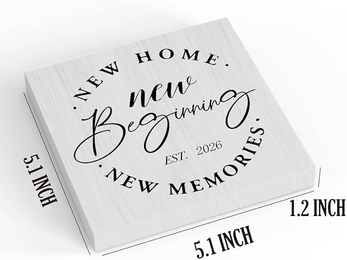 Rustic 2026 New Home Housewarming Gifts Ideas for Women Men Friend Home Desk Shelf Decor - 5.1 x 5.1 Inches New Memories Shelf Table Decor Desk Accessories - White