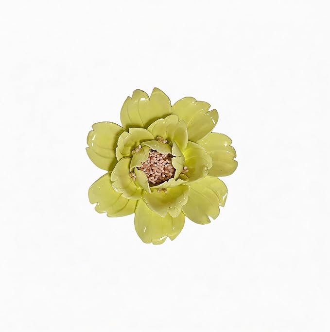 CEUYGT Handmade Ceramic Wall Flower Decor - Peony Home Wall Art, Perfect for Living Room, Bedroom, or Office Decoration (Yellow 01, Medium)