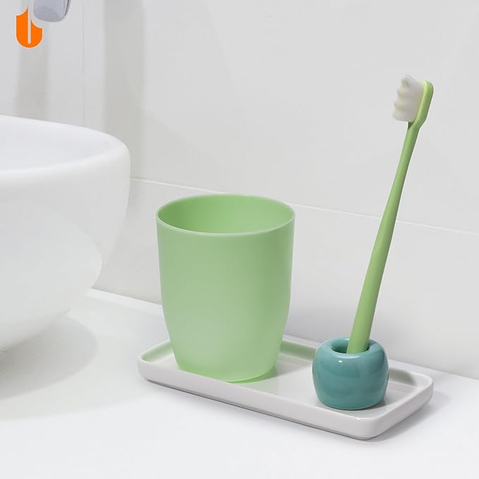 Travel-Friendly Mini Ceramics Toothbrush Holders for Bathroom Decor Vanity Countertops, Space Saver, White, 2 Pack