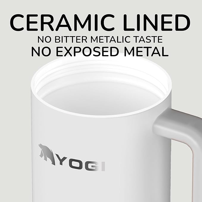 YOGI Ceramic Lined Metal Allergy Safe 24oz Tumbler with Handle and Straw Leakproof Flip & Sip Lid Vacuum Insulated Stainless Steel Travel Cup for Iced Coffee Water and All-Day Hydration 24oz Polar