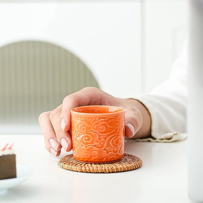Ceramic Espresso Cups Set of 4-3oz Demitasse Cups for Coffee & Tea, No Handles, Durable & Dishwasher Safe (bisque, 4)