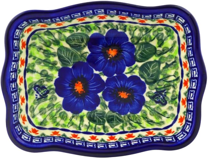 Polmedia Polish Pottery Rectangular Baker UNIKAT - Brilliant Butterfly Popp Pattern Handmade in Boleslawiec Poland by Ceramika Bona + Certificate of Authenticity