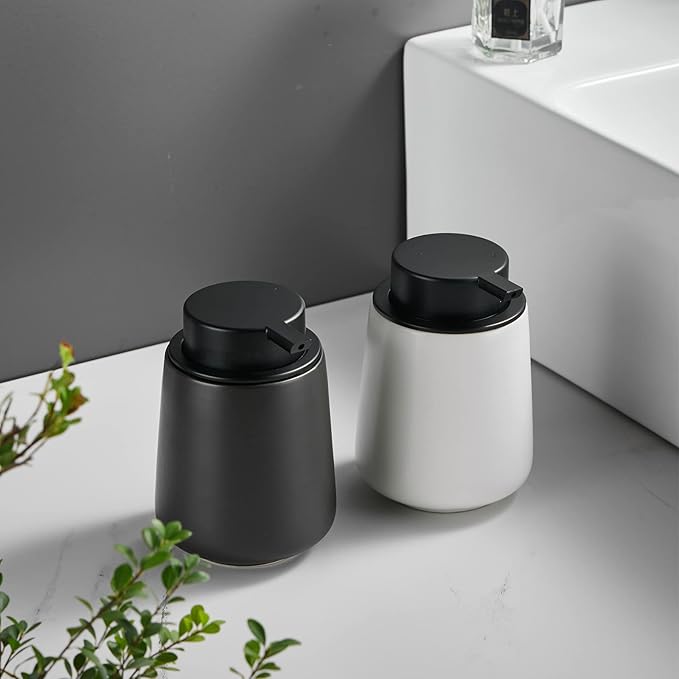 12Oz Black Soap Dispenser - Modern Ceramic Lotion Hand Soap Dispenser with Easy-to-Press Black Pump, Reusable and Refillable Liquid Dish Soap Dispensers for Bathroom & Kitchen