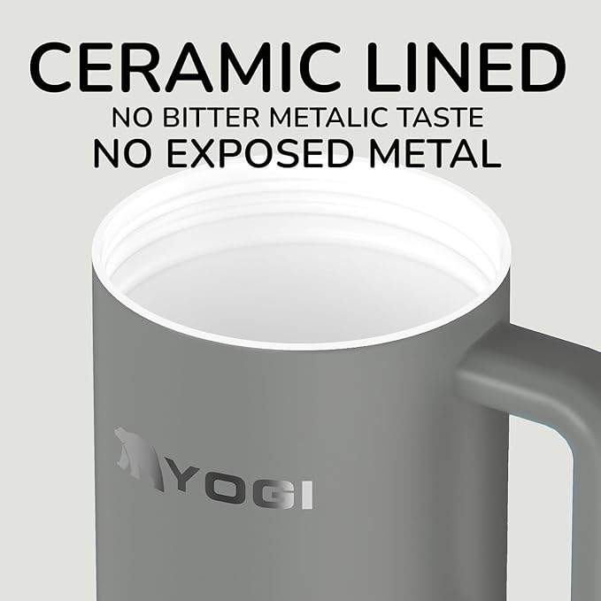 YOGI Ceramic Lined Metal Allergy Safe 24oz Tumbler with Handle and Straw Leakproof Flip & Sip Lid Vacuum Insulated Stainless Steel Travel Cup for Iced Coffee Water and All-Day Hydration 24oz Slate