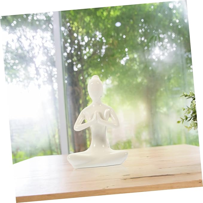 PRETYZOOM Abstract Yoga Girl Decorative Ceramic Sculpture Modern Countertop Craft Ornament for Home Decor Unique for Yoga Lovers and Meditation Accessories