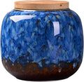 Gets Vintage Chinese Style Ceramic Storage Jars with Bamboo Lid, Traditional Tea Tins Cans Canister for Kitchen Spice, Tea, Coffee, Condiment (Dark Blue, 8x7.3 cm)