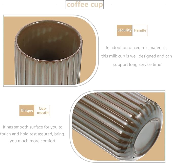 LIFKOME Tea Cups Ceramics Coffee Mugs Chinese or Japanese Style Porcelain Milk Mug No Handles Vintage Stripe Beverage Cup Drinks Tumbler for Tea Lovers 300ml Grey Tea Cup Set