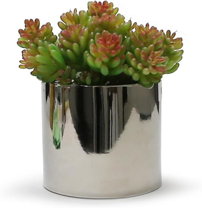 WGVI Silver Ceramic Cylinder Vase Width 5.5" Height 5", Flower Arrangements, Candle Holder, Terrarium Planter Pot, Storage Container Organizer, Pen Brush Holder, Smooth Silver Tabletop Decor, 12 Pc