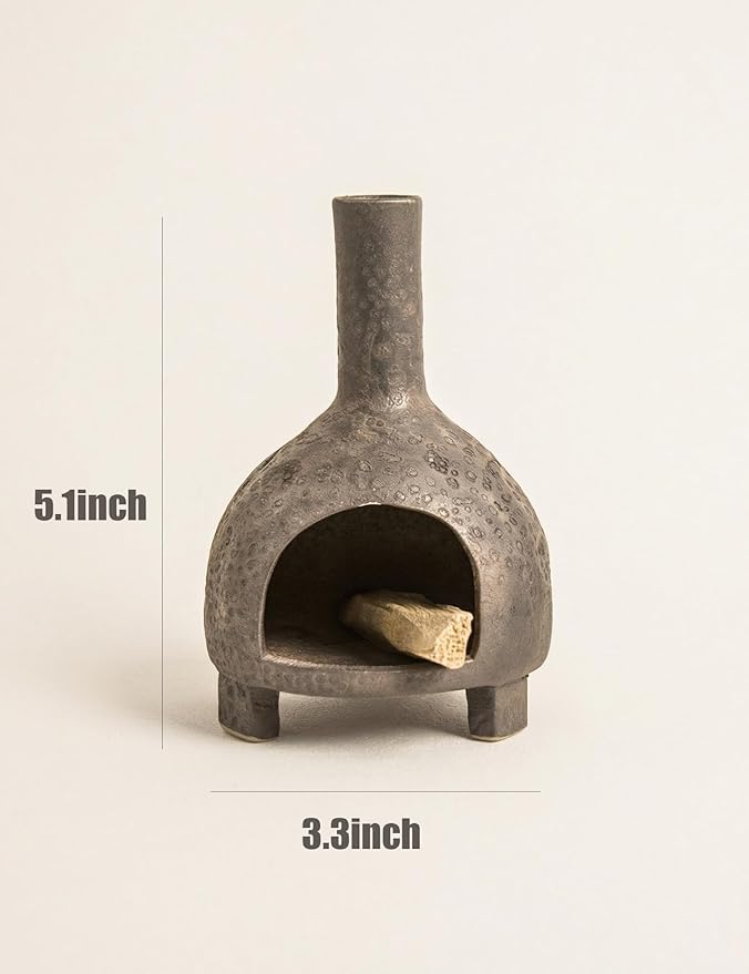Sculptural Ceramic Incense Holder & Burner, Handmade Textured Clay with Black Glaze, for Sage & Palo Santo, Rustic Natural Centerpiece for Yoga & Meditation