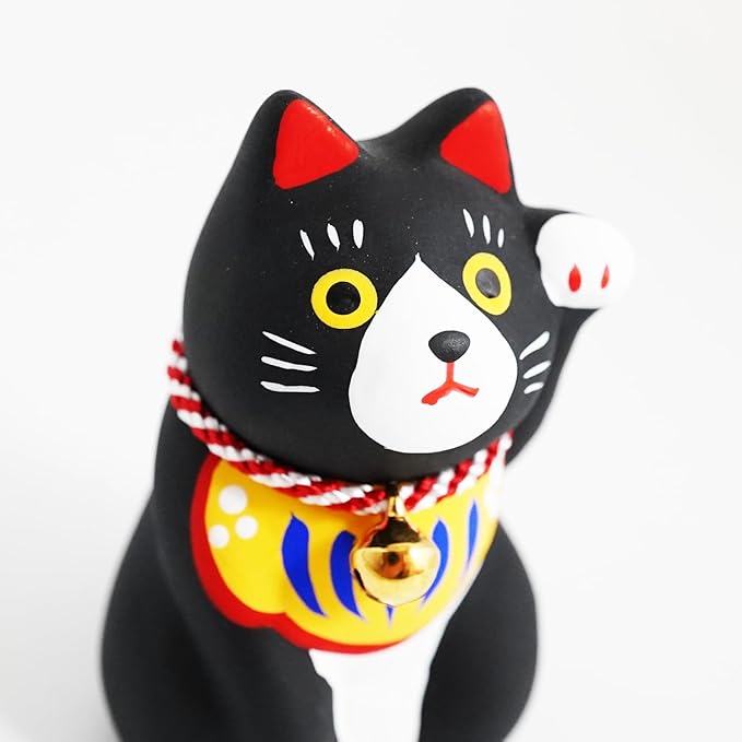 Maneki-Neko Lucky Cat, 2.7 Inches | Hand-Painted Ceramic Fortune and Prosperity Talisman | Artisan Crafted Desk and Room Decor | Made in Japan (Black)