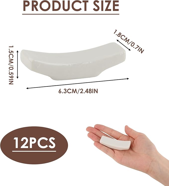 12 Pcs White Porcelain Chopstick Holder Set, Glazed Ceramic Rests,Keep Utensils Off Table, Anti Rolling Easy Clean, Tabletop Decoration for Sushi Nights, Asian Dining, Home Use