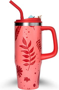 32 Oz Insulated Stainless Steel Tumbler with Handle and Straw lid | Limited Edition | Ceramic Lined Interior | Leak-proof | Travel Mug for Hot/Cold Drink | Carrying Bag Gift Blossom