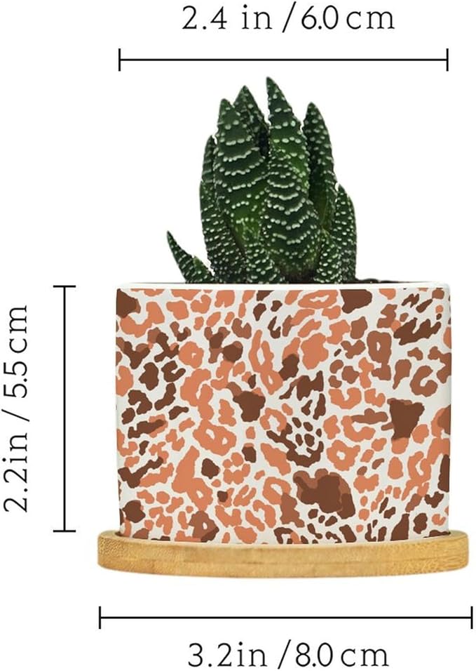 DreamAutumn Orange and Light Gray Leopard Ceramic Flower Pots,Gardening Plant Pot with Drainage Holes and Saucers Round Ceramic Pots for Indoor Plants Succulent Herbs Cactus Pots for Dad Papa Grandpa