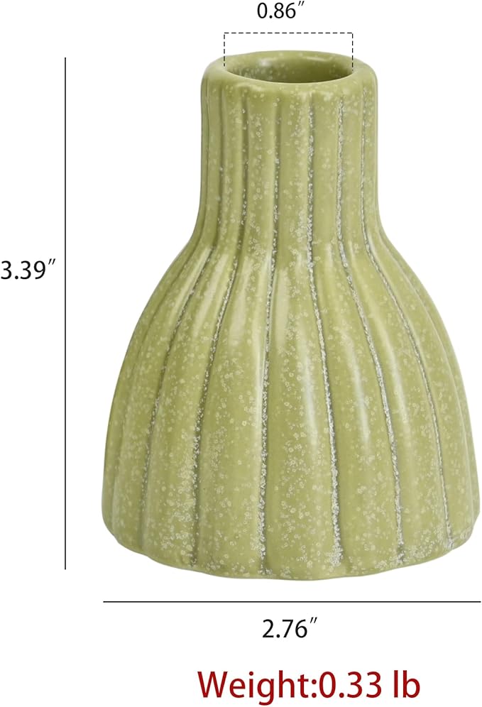 Set of 2 Vintage Ribbed Ceramic Taper Candle Holders, Distressed Green Farmhouse Candlestick Stands for Tabletop, Mantel & Shelf Decor