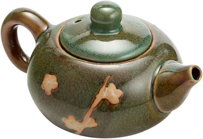 TJ Global Chinese/Japanese Ceramic Tea Set, 100% Handmade Traditional Tea Ceremony Set with Teapots, 6 Teacups, Bamboo Tea Tray with Drainage (Green)