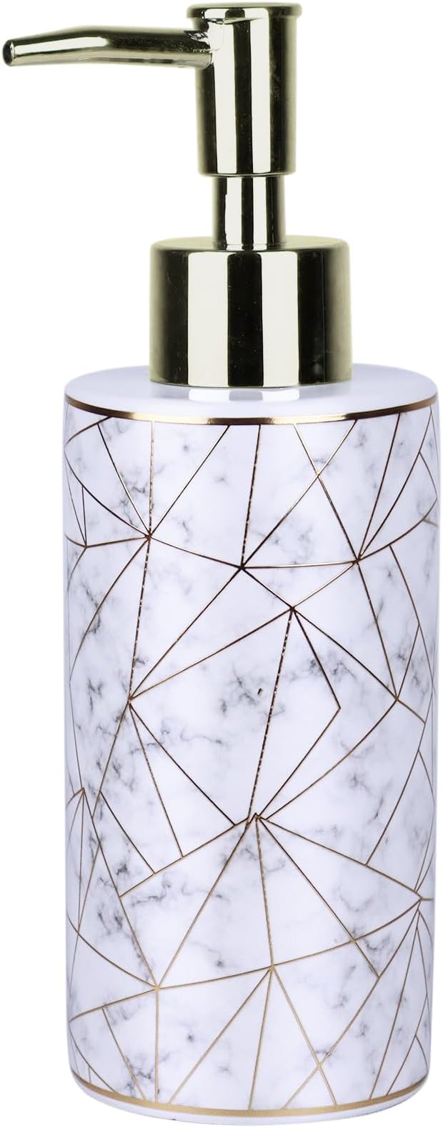 Bathroom Soap Dispenser Ceramic with Marble Pattern & Gold Thread Decoration - Refillable Liquid Soap Bottle for Bathroom, Dish Soap Dispenser for Kitchen (10oz, White)