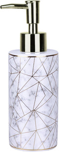 Bathroom Soap Dispenser Ceramic with Marble Pattern & Gold Thread Decoration - Refillable Liquid Soap Bottle for Bathroom, Dish Soap Dispenser for Kitchen (10oz, White)