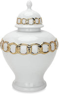 Noori Home - 100% Modern Glam Artisan Ceramic SOPH Small White/Gold Ginger Jar Urns with Lid