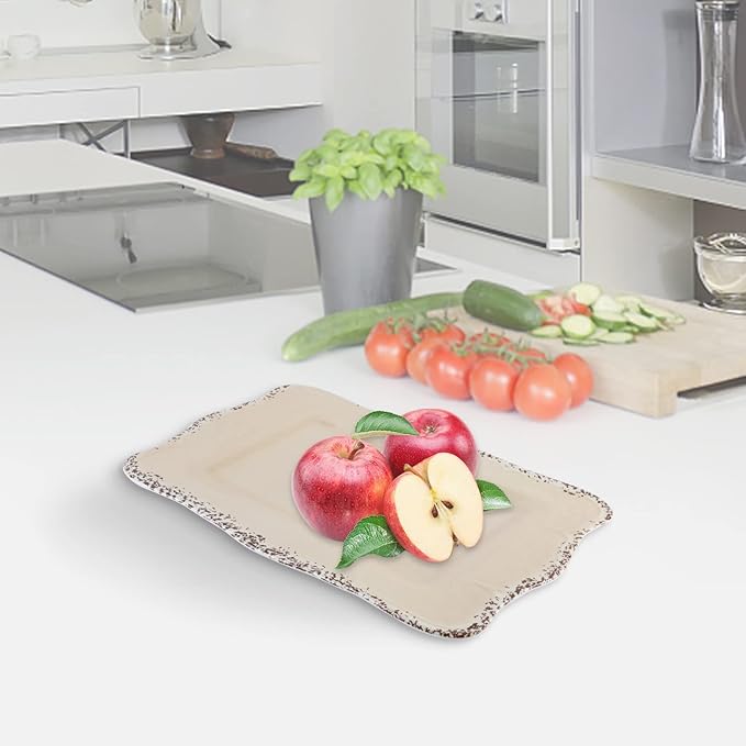 Gourmet Art Crackle Set of 2 Melamine Rectangular Serving Trays/Platters Cream 17"