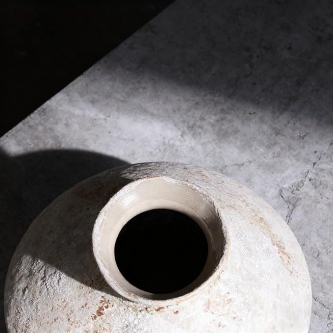 Whitewashed Terracotta Ceramic Vase, 11.5" Large Rustic Farmhouse Pottery Vase with Wide Mouth, Watertight Flower Vase for Fresh Flowers, Pampas Grass and Table Centerpieces Decor