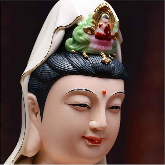 BTZHY Ornaments Feng Shui Statue Decorative Statue Quan Yin Guan Yin Seated Lotus Sculpture with Ceramic -East Asian Deity Goddess of Mercy and Compassion Decorations Feng Shui Decor Ornaments