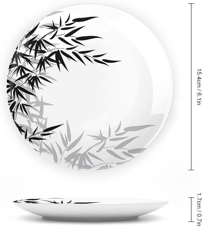 XISUNYA 6 Inch Decorative Plate, Janpese Decor Tableware Plate, Bamboo Leaves Art Print Ceramic Wall Hanging Decor Accessory for Dining Table Tabletop Home Decor