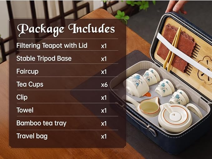 Semi Automatic Tea Set Magic Teapot with 6 cups Japanese Teapot Set,Chinese Gongfu Tea Set Ceramic Teapot with Infuser (Jiangshan-Automatic)
