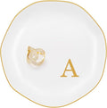 Ceramic Jewelry Tray, Personalized Initial Ring Dish, Elegant Trinket Tray for Rings Earrings Bracelet Necklaces, White Decorative Jewelry Holder for Women Vanity, 4.5 Inch, Letter A