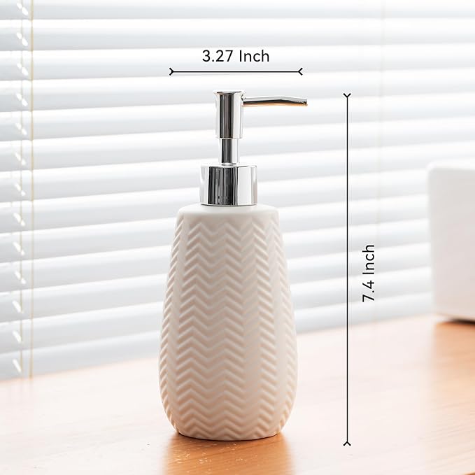 White Soap Dispenser,Wavy Design Ceramic Dispenser for Bathroom, Kitchen, Hand Soap, Dish Soap, Bathroom Countertop