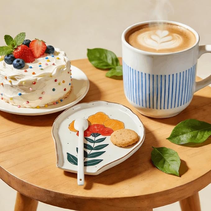 Hand-Painted Floral Ceramic Spoon Rest - Flower-Shaped Stove Top Holder & Jewelry Tray, Multifunctional Kitchen Decor & Unique Gift for Coffee Lovers & Home Chefs