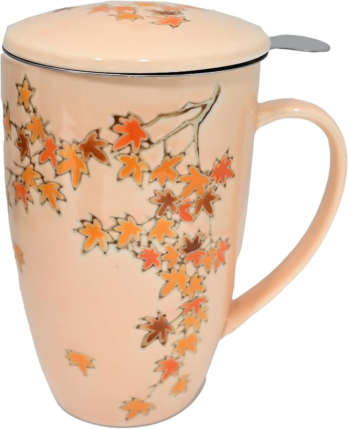 Urban Tokyo Porcelain Tea Infuser Mug with Lid, 15oz Teacup with Strainers for Loose Leaf Tea, Microwave and Dishwasher Safe Coffee Mug