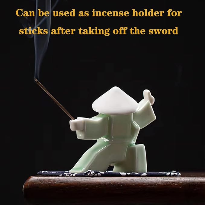 LYART Samurai Statue Decor Japanese Warrior Decor Children's Room Statues, Kongfu Tea Pet Decoration, Incense Holder for Stick Burner(White2 and Green2)