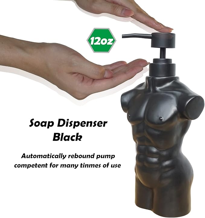 Ceramic Boy Soap Dispenser,Lotion and soap Dispenser Set Refillable Liquid Hand Soap Dispenser for Bathroom Kitchen (Black)