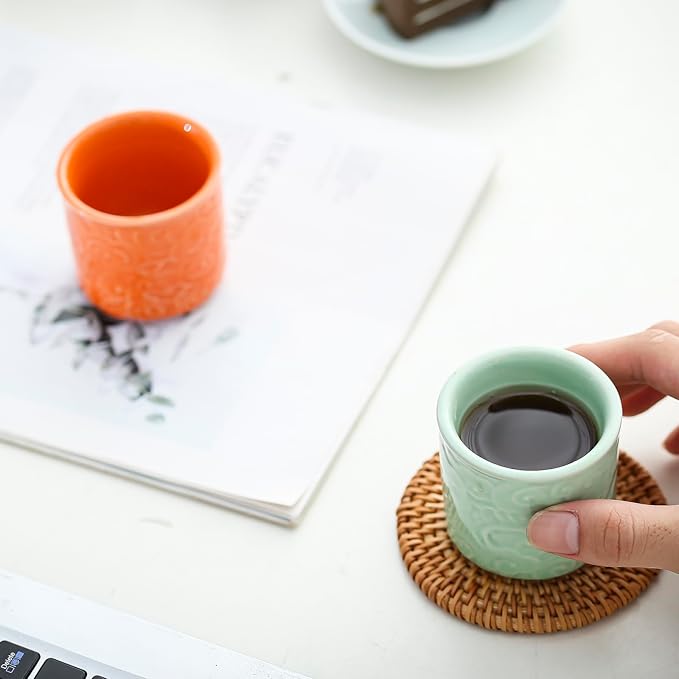Ceramic Espresso Cups Set of 4-3oz Demitasse Cups for Coffee & Tea, No Handles, Durable & Dishwasher Safe (lawngreen, 4)