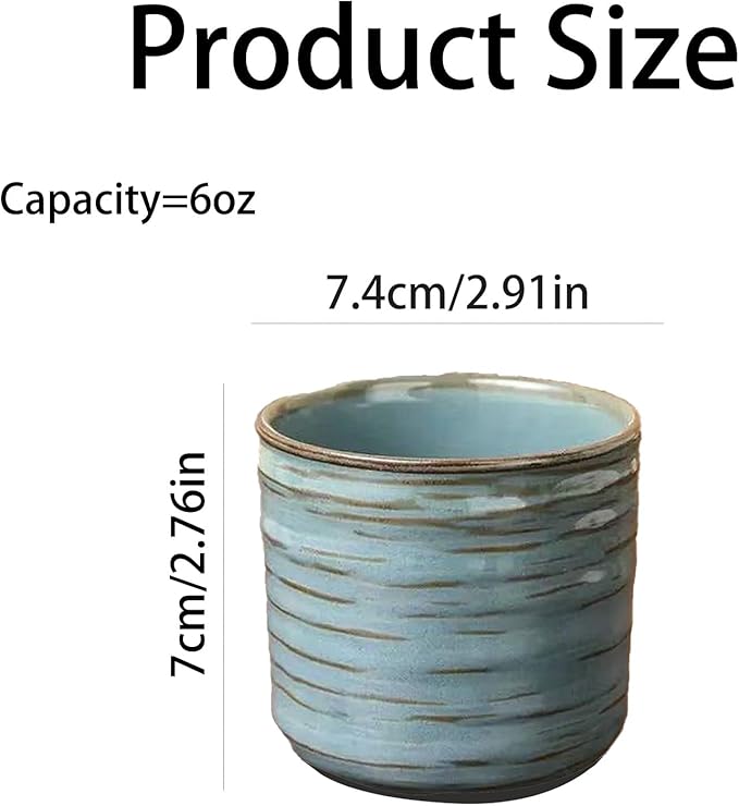 Vinitage Ceramic Mug, Japanese Tea Cup 6oz Cup No Handle Drinking Cup for Latte Milk Water Beverage Juice Microwave and Dishwasher Safe, Kiln Transformation Cup (Vintage Blue)