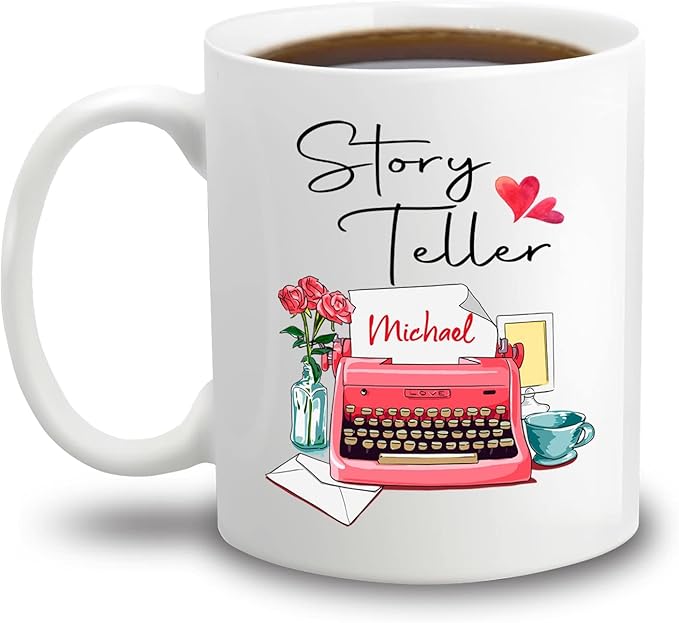 Personalized Writer Coffee Mug Custom Name, Story Teller Awesome Writer Author White Cup Gift for Book Lover/Reading Lover/Friend/Family, Customized Author Ceramic Mug 11oz 15oz for Men/Women