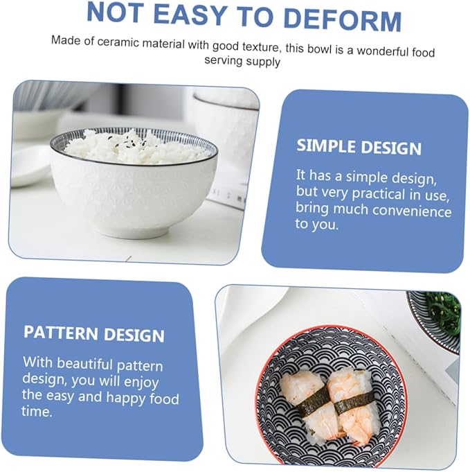 MERRYHAPY Ceramic Rice Bowl Square Shape Decorative Salad Bowl Set Home Kitchen Dinnerware