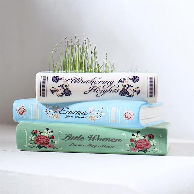 Book Vase for Flowers - 7" Ceramic Literary Planter, Modern Artistic Bookshelf Decor with Cultural Style - Unique Gift for Book Lovers