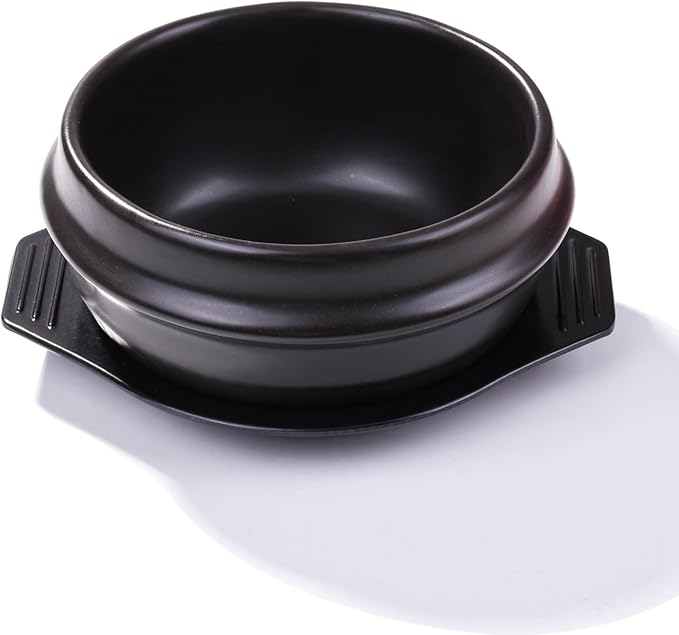 Korean Cooking Korean Stone Bowl By Whitenesser, Stone Pot Sizzling Hot Pot for Bibimbap and Soup (Medium, No Lid) - Premium Ceramic with Melamine Tray(38.5 Ounce)