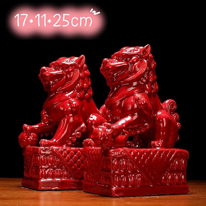 Animal Ornament Sculpture Ceramic Lions Pair Home Decorations Asian Art Desktop Feng Shui Ornaments Red