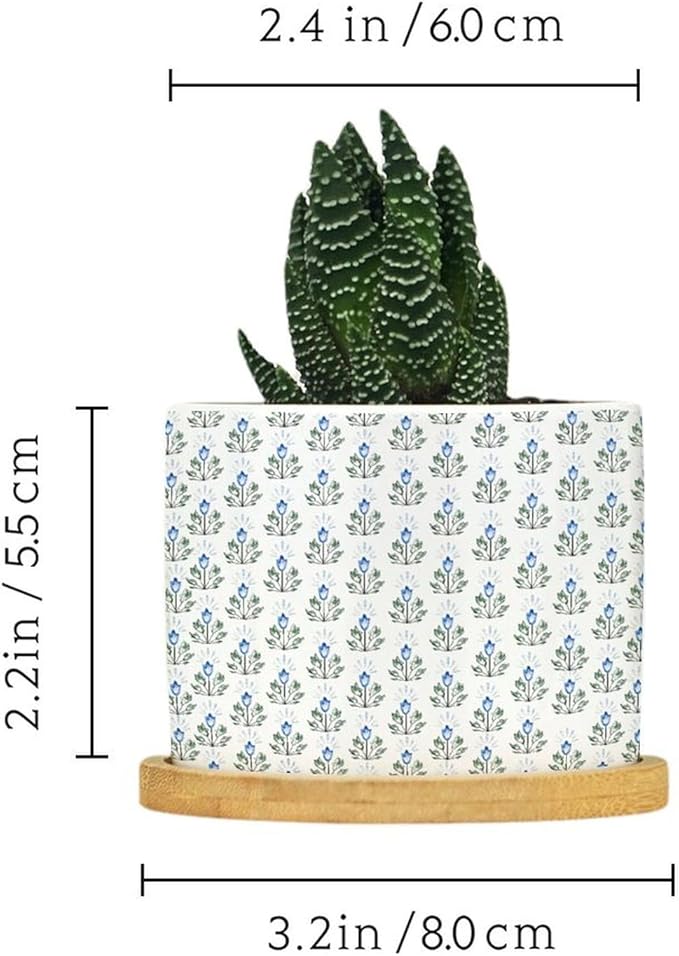 Blue Floral Ceramic Planters Mughal Flower Pots for Plants with Drainage Holes and Saucers Pot for Indoor Outdoor Garden