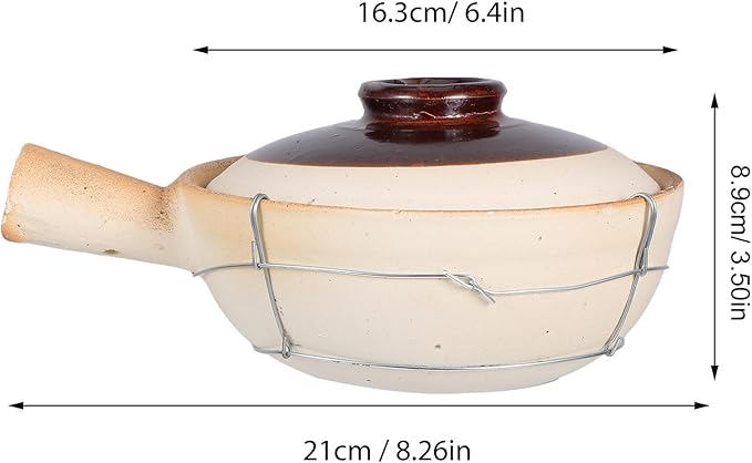 Earthenware Clay Pot 0.5l with Lid and Wire Handle Korean Stone Pot for Cooking Bibimbap Chinese-style Clay Casserole for Stove Use and Home Dining