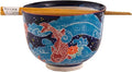 Urban Tokyo Handpainted Ceramic Glazed Japanese Ramen Udon Noodle Rice Bowl With Chopsticks 20 fl oz 5 inch Diameter Bowl Sets Color Box Packaging (Japanese Koi Fish)