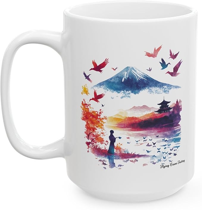 Origami Crane Mug, Japanese Kawaii Kimono Cup, Asian Culture Tea Coffee Gift, Popular Japan Ceramic Tumbler, Japanese