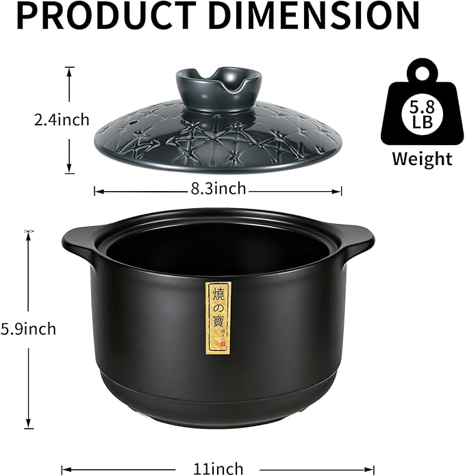 Ceramic Cooking Pot, Clay Cooking Pot, Japanese Donabe, Chinese Ceramic/Casserole/Clay/Earthen Cookware Stew Pots Stockpot with Lid, Blue, 5.5L/5.8QT