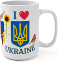 I Love Ukraine 15 oz Coffee Mug - Gift - Christmas Birthdays Gift; Tea Cup (White Handle)