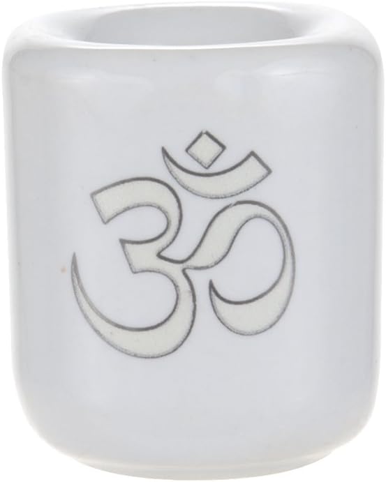 Mega Candles Ceramic Silver Om Chime Ritual Spell Candle Holder - White