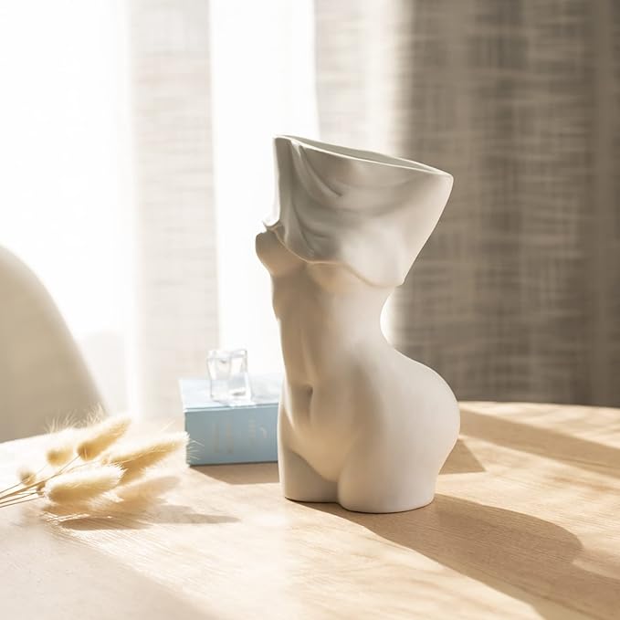 AETVRNI Female Body Vase for Boho Home Decor centerpieces White Ceramic Butt Vase for Bathroom Decor,A