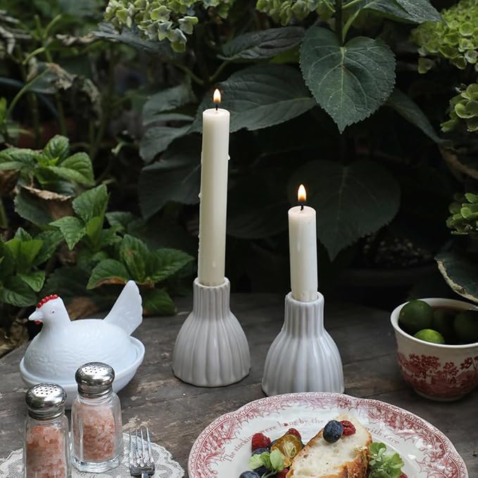 Taper Candle Holders Set of 2 White Ceramic Candlestick for Table Centerpiece Mantel Candle Stick Stands for Wedding Dining Party Home Christmas Decoration Housewarming Gift
