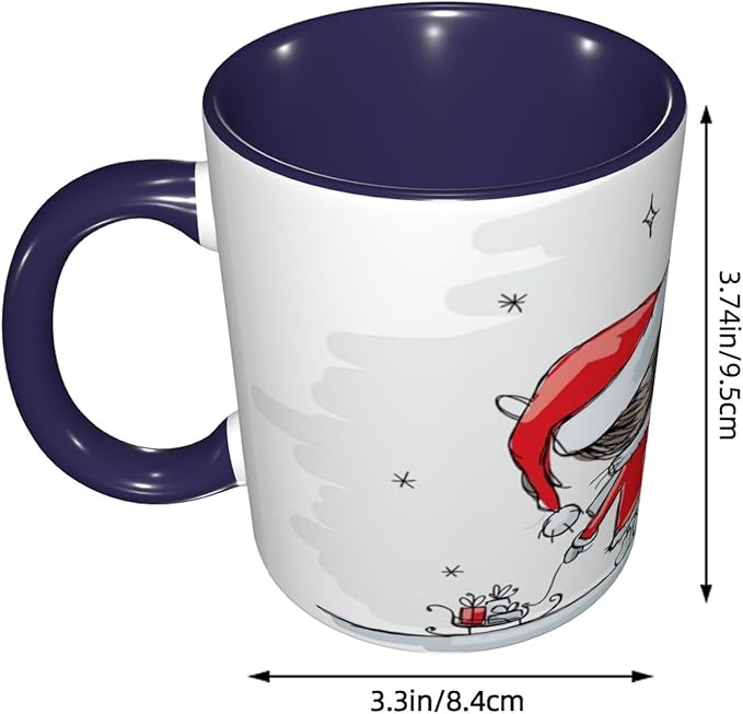 Aqua,Ceramic Coffee Mug, Ocean Lines Geometrical Image, Funny Tea Cup, 6 Colors to Choose, 11 Oz, Dishwasher and Microwave Safe (Navy blue)